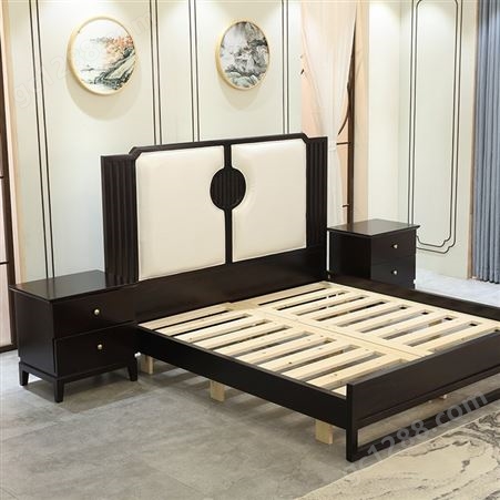 圣托新中式实木双人床样板间1.5/1.8米主卧床单人床酒店宾馆民宿家具