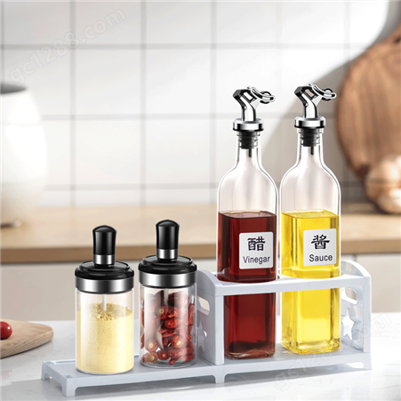 加厚玻璃家用厨房用品调料盒调味调料油瓶盐胡椒罐置物架组合套装